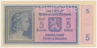Protektorát Čechy a Morava, 5 Koruna b.d. (1940), tisk TB NBČM, série B, perf. SPECIMEN, Hej.31aB.S1 - fotografie 2