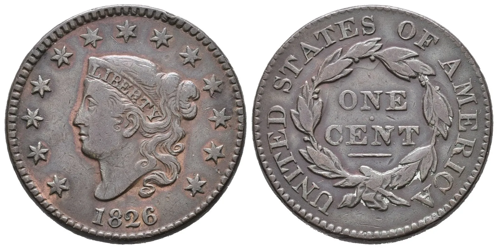 1 Cent 1826, KM.45.1, pěkná zachovalost, tmavá patina, rysky — 1