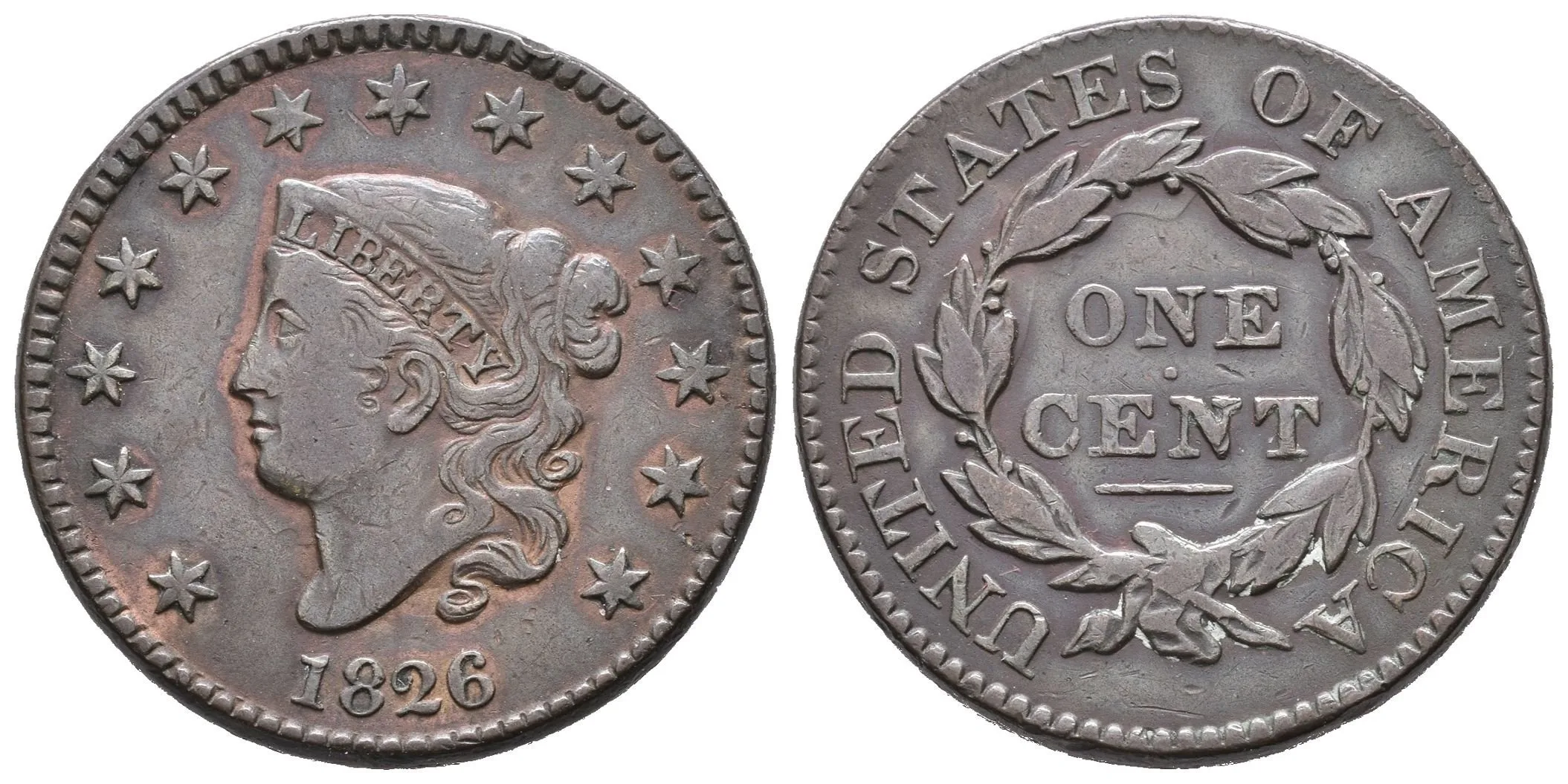 1 Cent 1826, KM.45.1, pěkná zachovalost, tmavá patina, rysky — 1