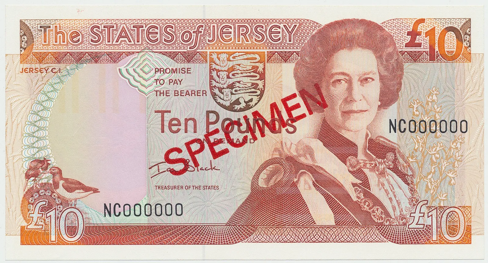 Jersey, 10 Pounds (2000), bankovní vzor, přetisk SPECIMEN, P.28s