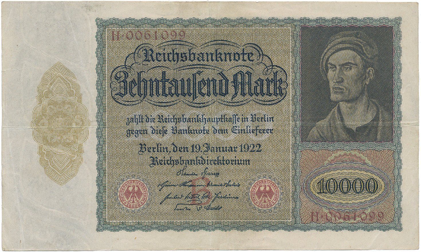 Německo, 10.000 Mark 1922, velký formát, Ro.68a