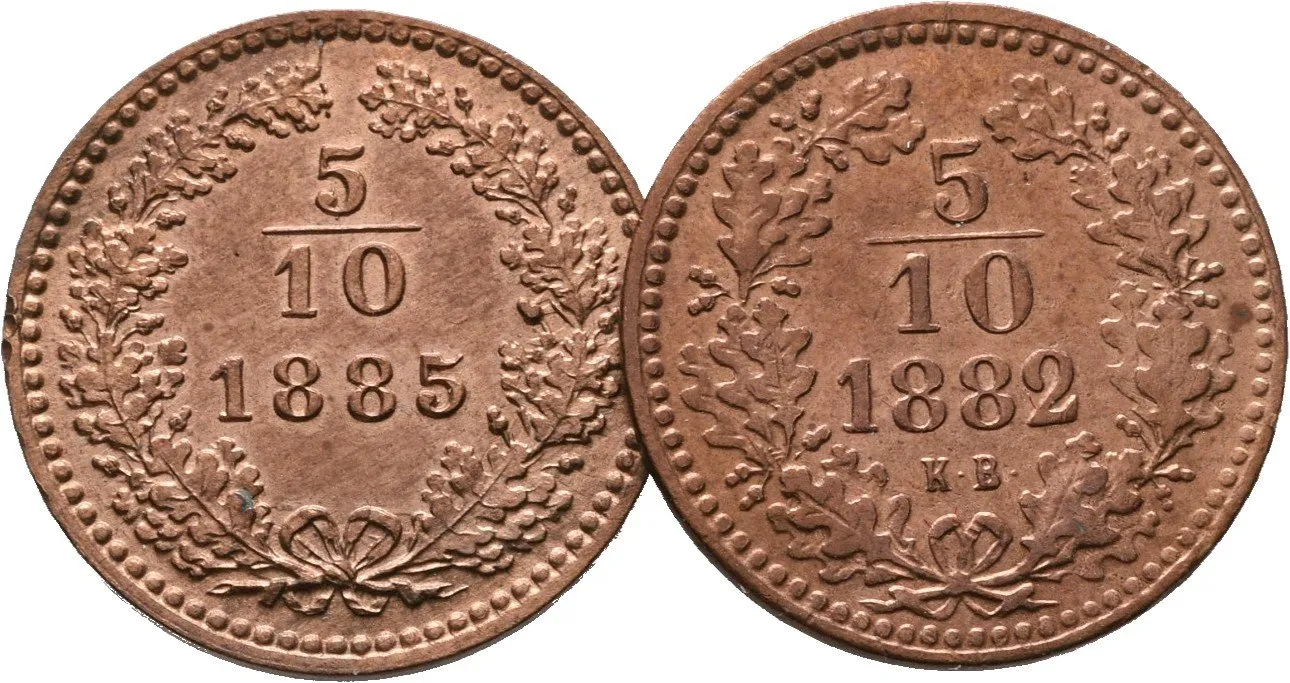 1/5 Krejcar 1882 KB a 1/5 Krejcar 1885 - lot 2 ks