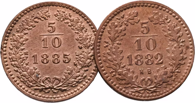 1/5 Krejcar 1882 KB a 1/5 Krejcar 1885 - lot 2 ks