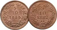 1/5 Krejcar 1882 KB a 1/5 Krejcar 1885 - lot 2 ks