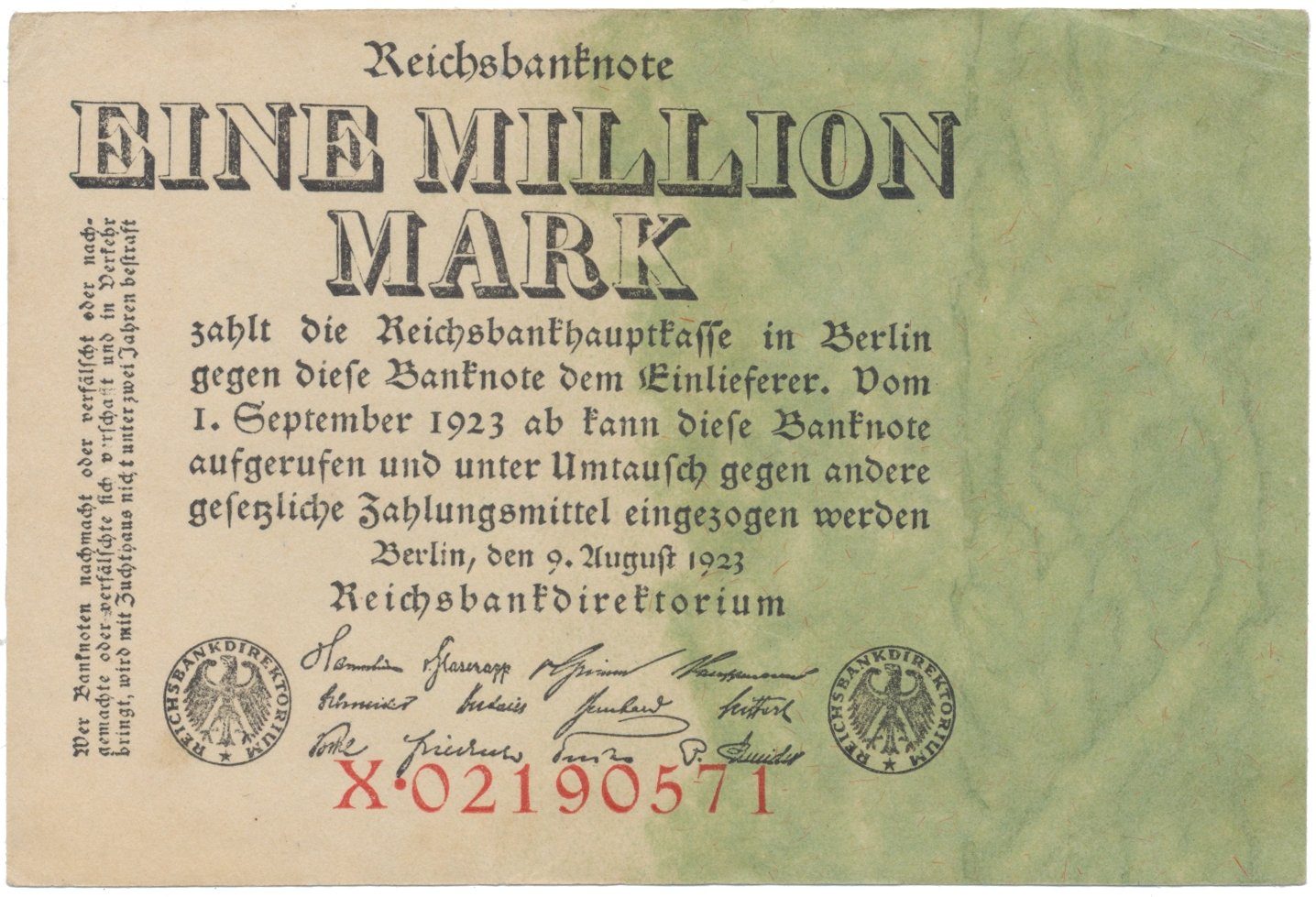 Německo, 1 Million Mark 1923, Ro.100