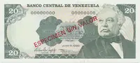 Venezuela, 20 Bolivares 1995, anulát - ESPECIMEN SIN VALOR, P.63es
