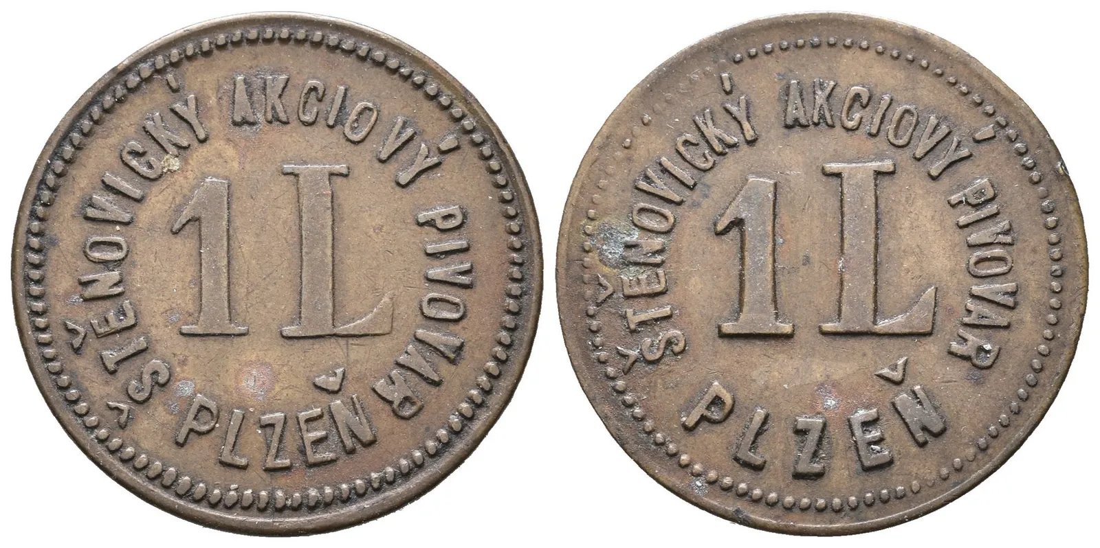 Štěnovice - Akciový pivovar Plzeň, známka na 1 litr piva. Ms 26 mm — 1