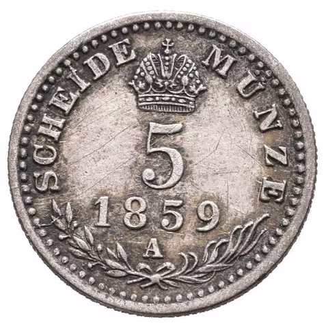 5 Krejcar 1859 A, pěkná zachovalost a patina, drobné rysky