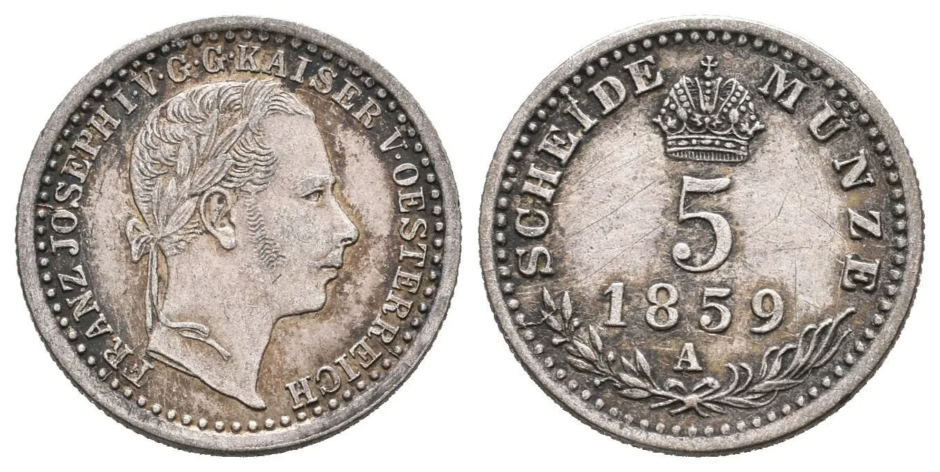 5 Krejcar 1859 A, pěkná zachovalost a patina, drobné rysky — 1