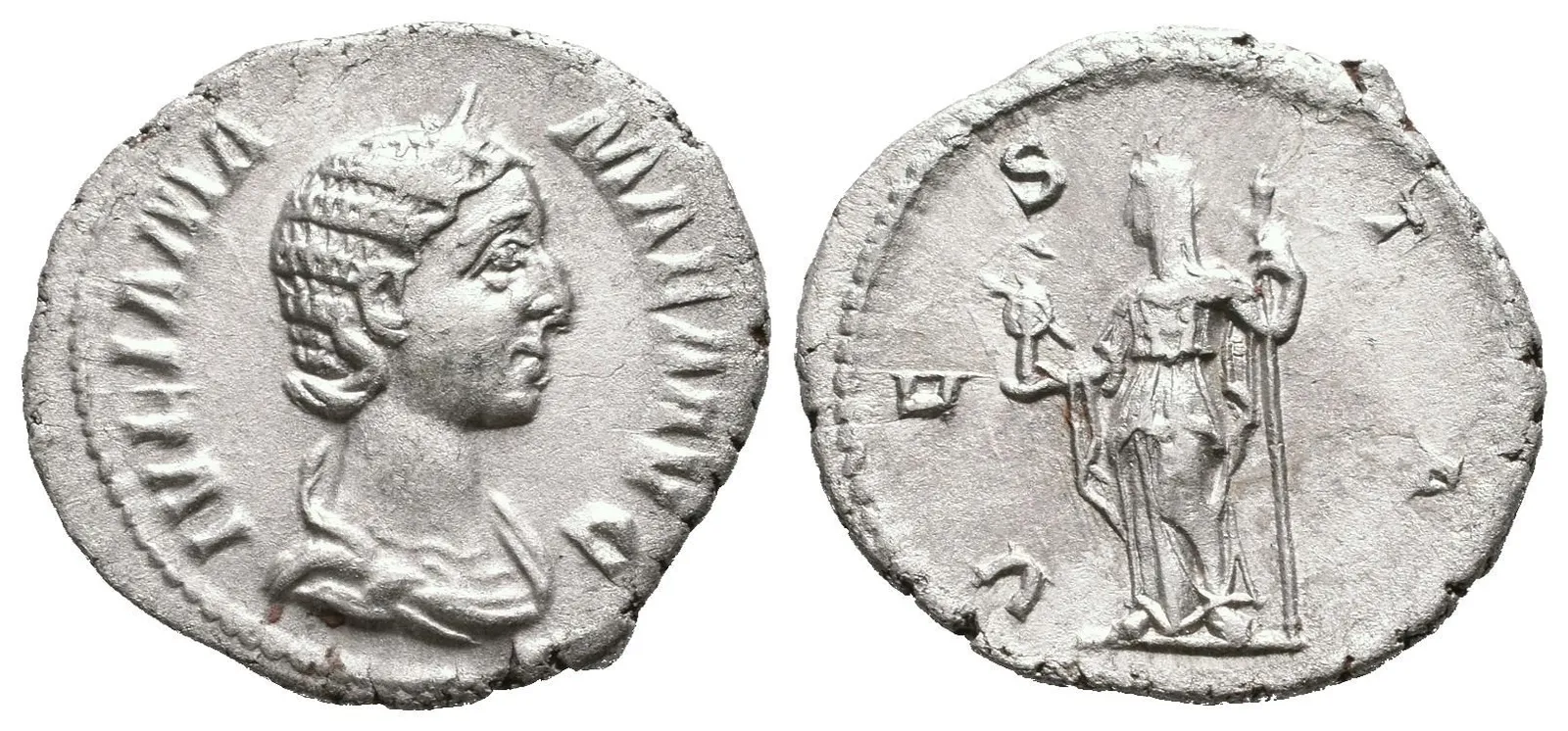 Denár, Rv: VESTA, stojící Vesta zleva drží palladium a žezlo, RIC.360 (Alex. Severus), — 1