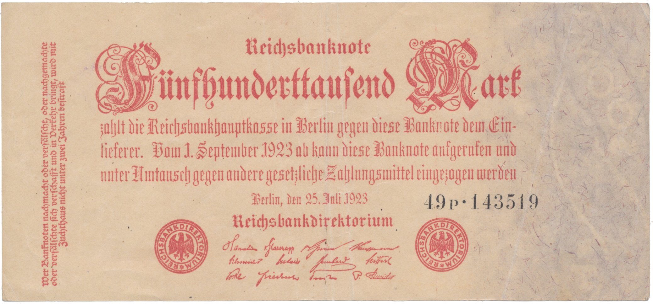 Německo, 500 000 Mark 1923, Ro.91b