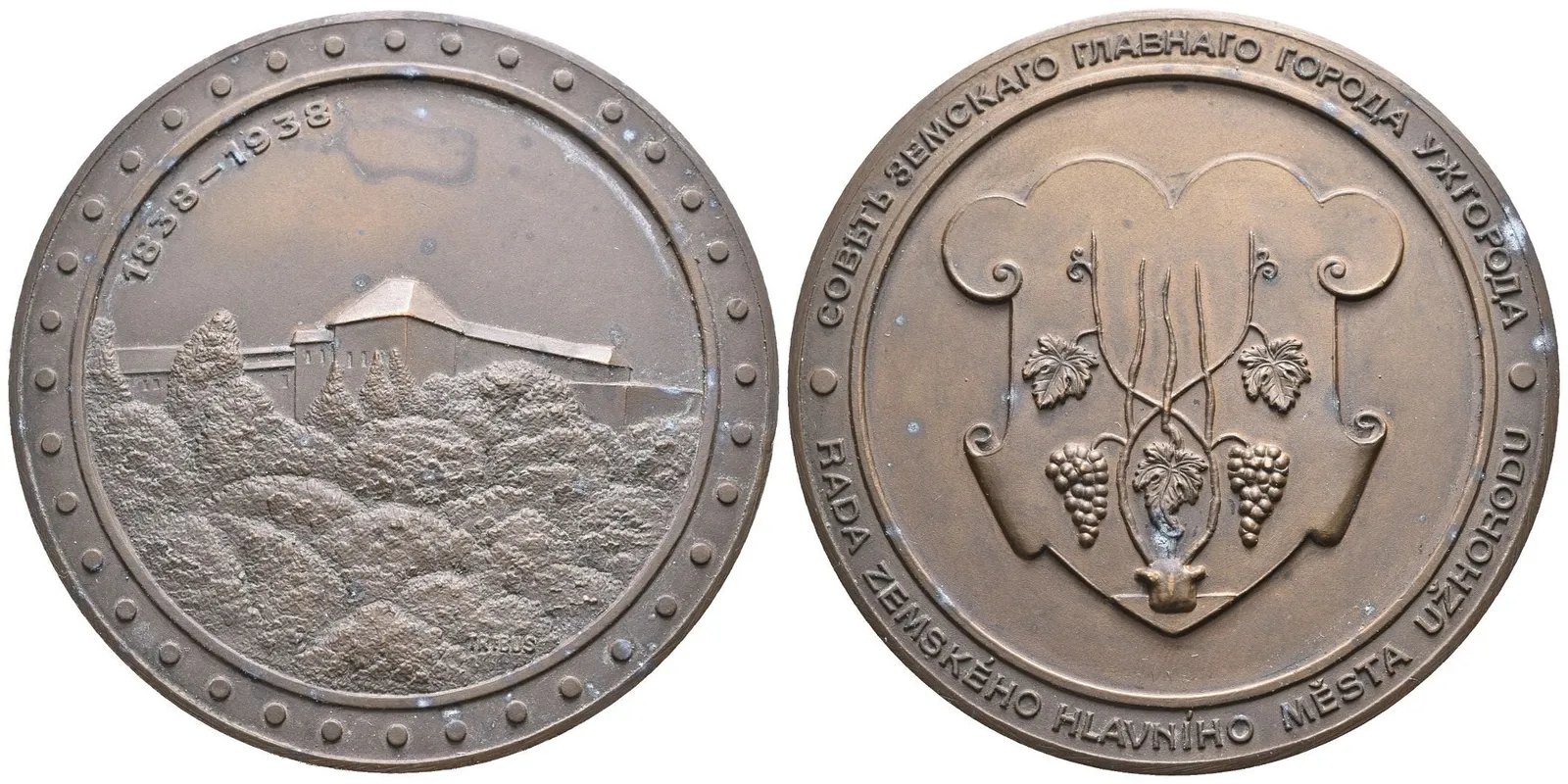 AE Medaile 1938 - Medaile zemského hlavního města Užhorodu. Městský znak, opis / — 1