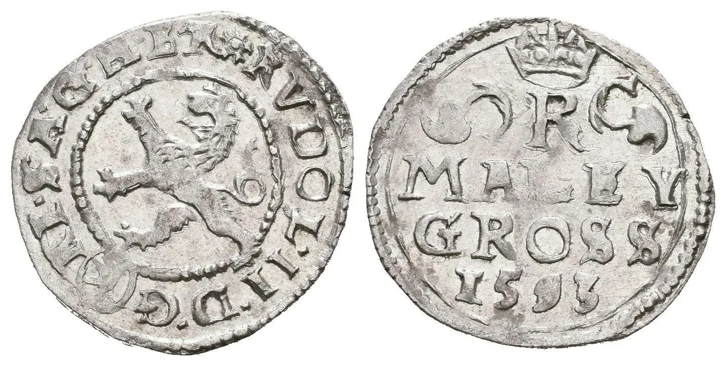 Malý groš 1593, Kutná Hora-Herold, HN.6 (opis 7a), krásná zachovalost, lesk, — 1