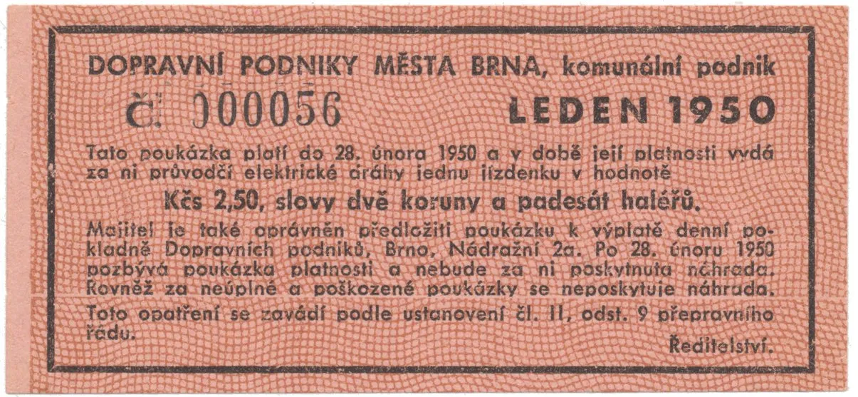 Brno - elektrické dráhy, 2.50 Kčs leden 1950, HH.16.1.12