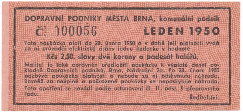 Brno - elektrické dráhy, 2.50 Kčs leden 1950, HH.16.1.12