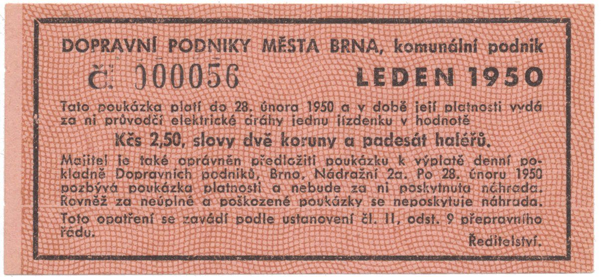 Brno - elektrické dráhy, 2.50 Kčs leden 1950, HH.16.1.12