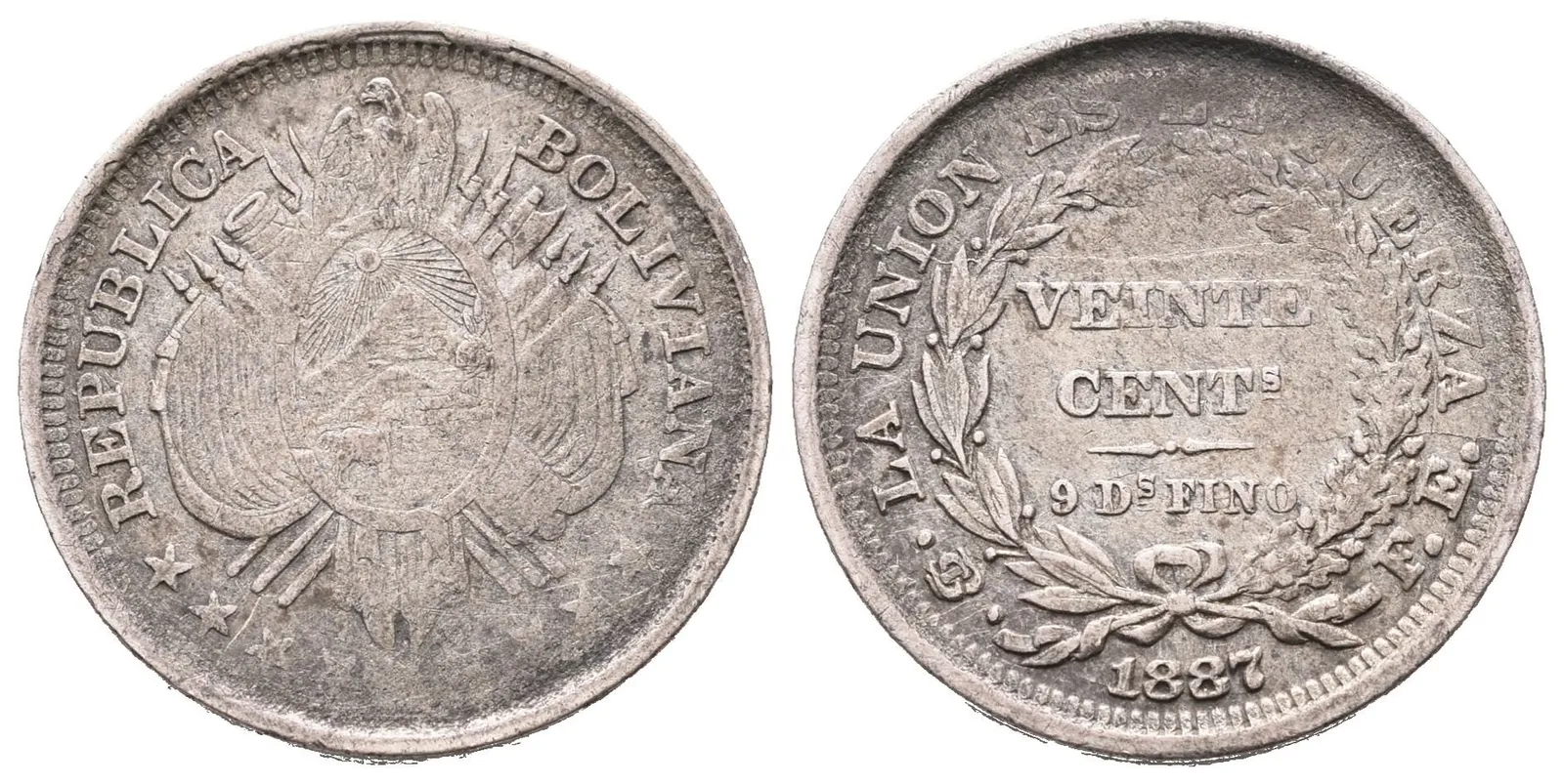 Bolívie, 20 Centavo 1887 PTS-FE