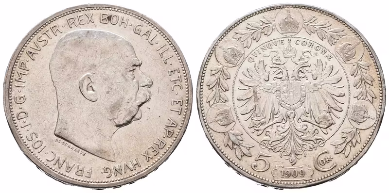 5 Koruna 1909 Schwartz