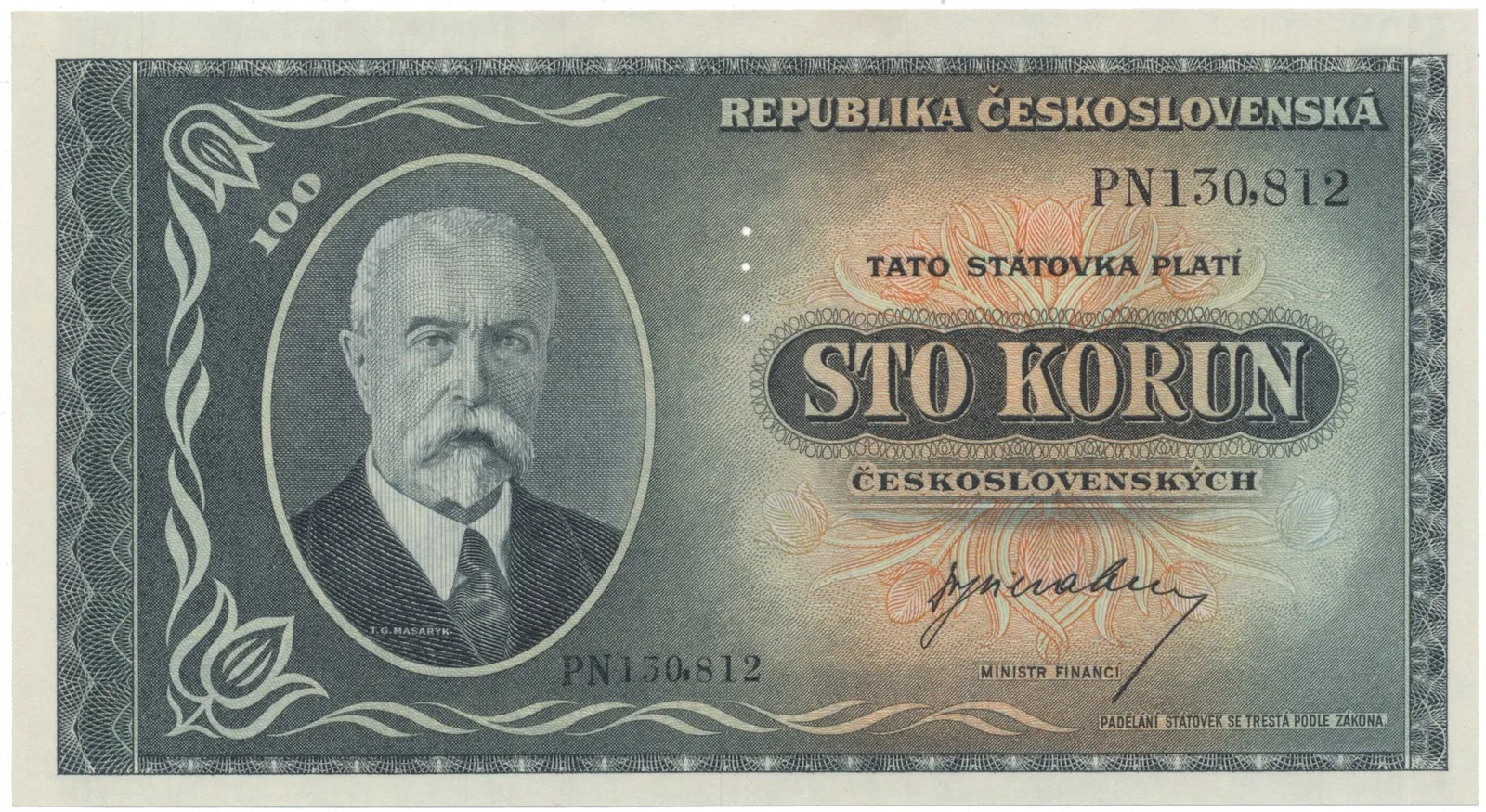 100 Koruna b.d. (1945), série PN, PS, Hej.74a.S1