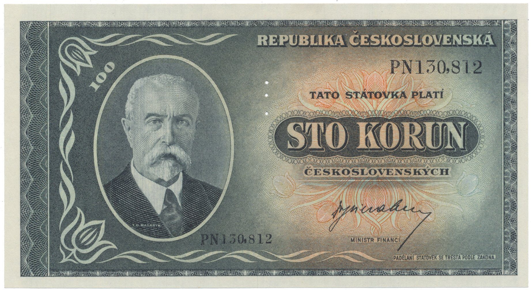100 Koruna b.d. (1945), série PN, PS, Hej.74a.S1