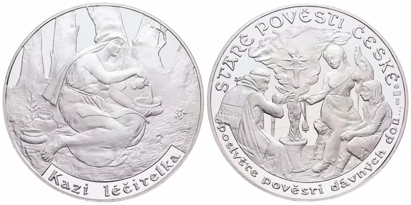 Stříbrná investiční medaile - Staré pověsti české - Kazi léčitelka- Ag 20 g - 925/1000