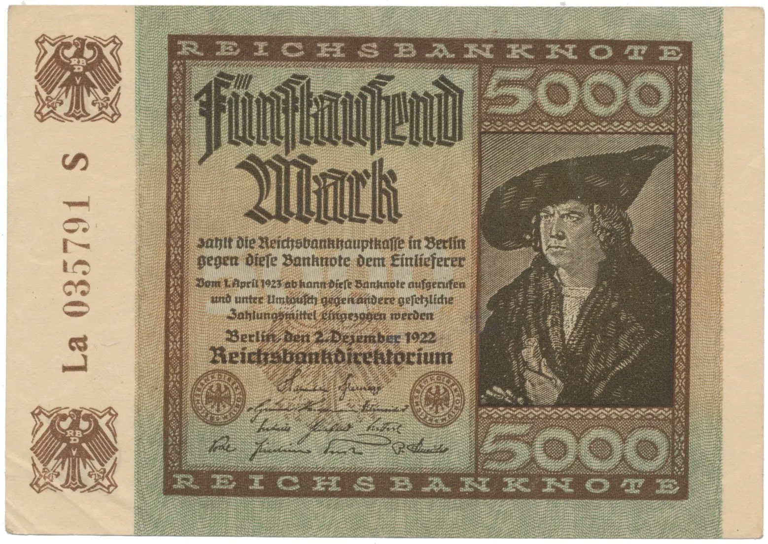 Německo, 5000 Mark 1922, Ro.80f