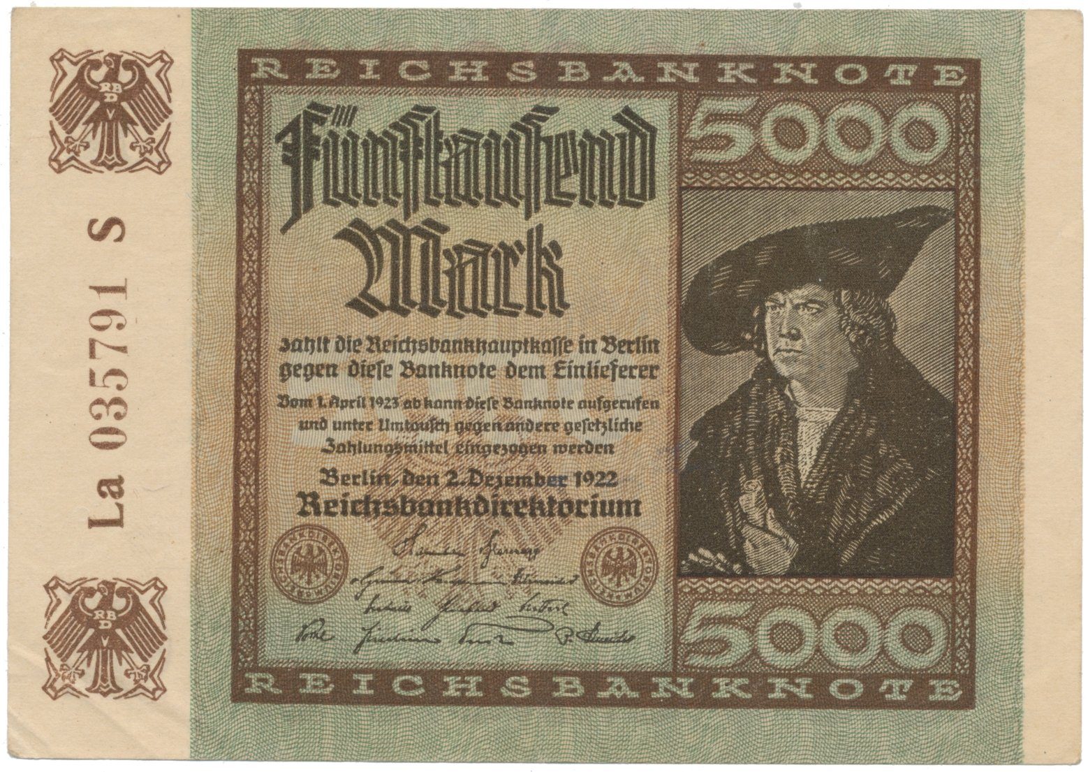 Německo, 5000 Mark 1922, Ro.80f