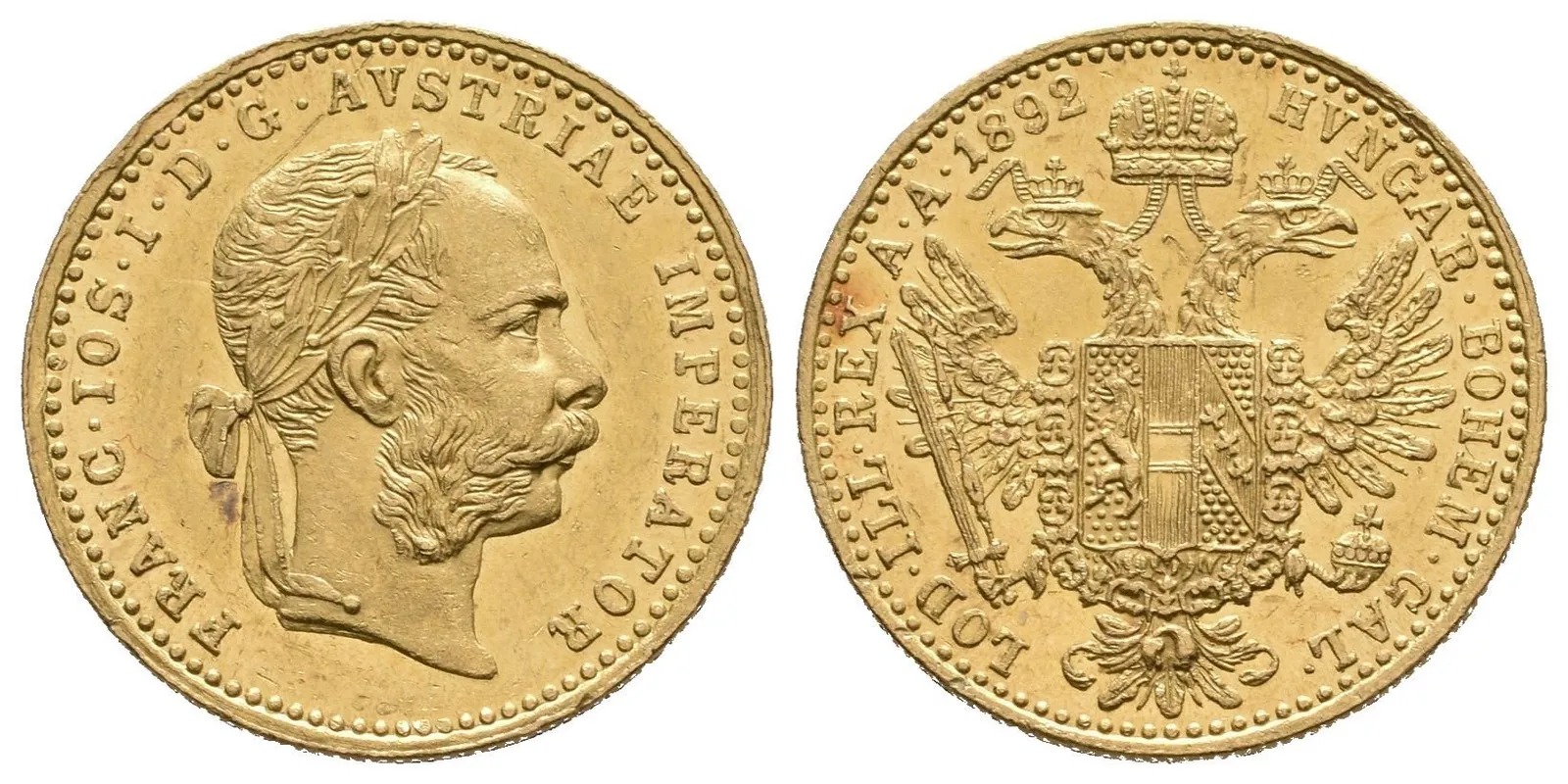 Dukát 1892, pěkná zachovalost, patina, lesk, rysky a hranky — 1