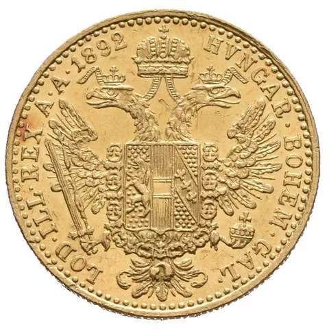 Dukát 1892, pěkná zachovalost, patina, lesk, rysky a hranky