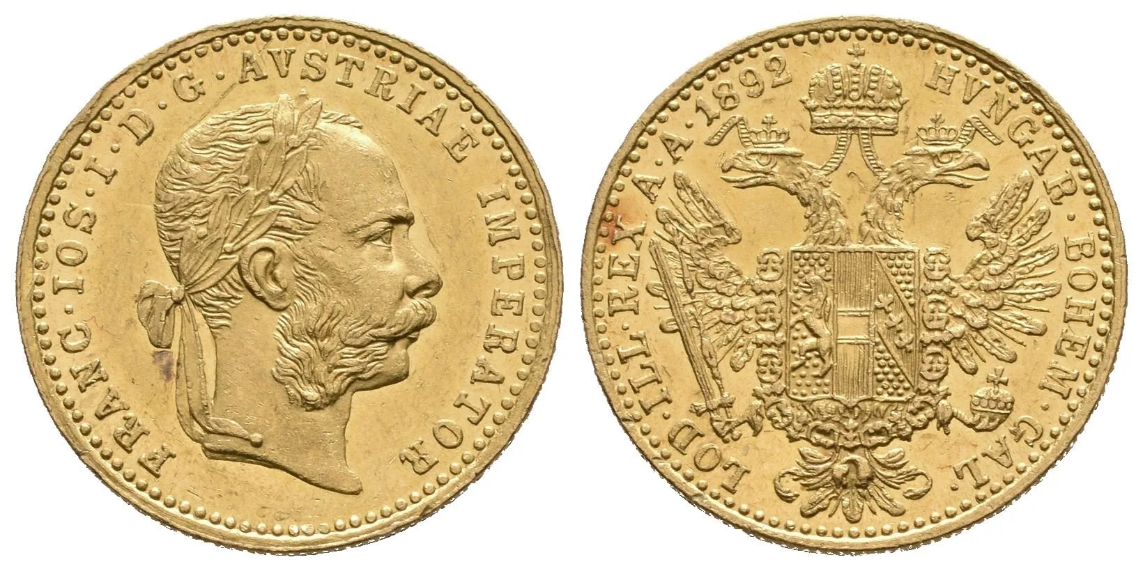 Dukát 1892, pěkná zachovalost, patina, lesk, rysky a hranky — 1