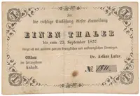 Německo, Anhalt, Artur Lutze, Cöthen, 1 Thaler 1857