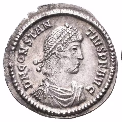 Siliqua, Constantinopolis, 351 - 355, Rv: ve věnci nápis VOTIS / XXX / MVLTIS / XXXX,