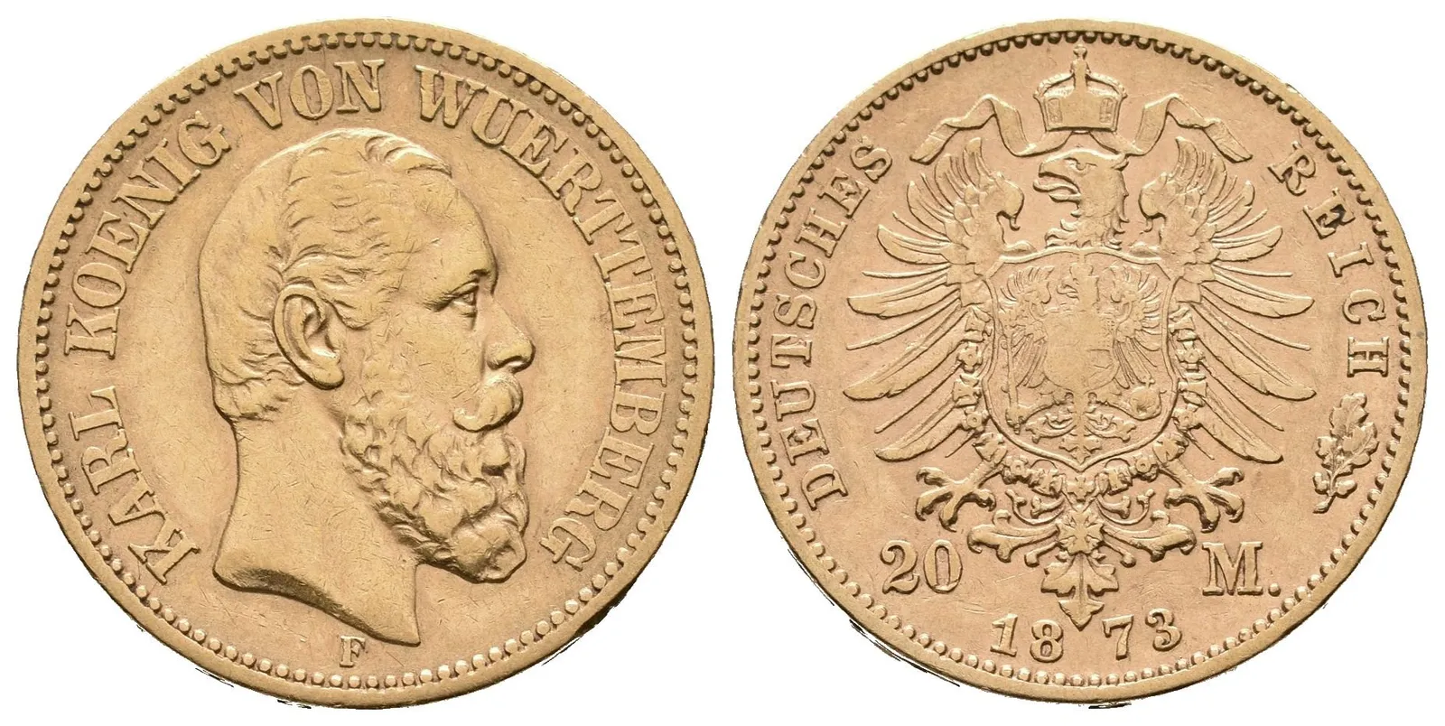 Württemberg, 20 Marka 1873 F