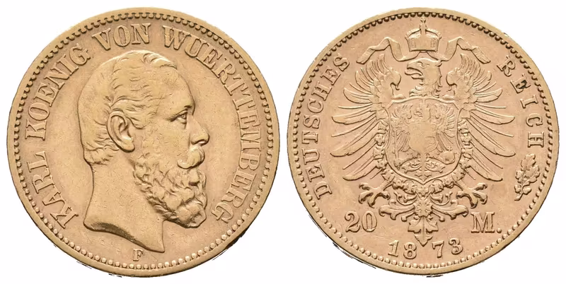 Württemberg, 20 Marka 1873 F