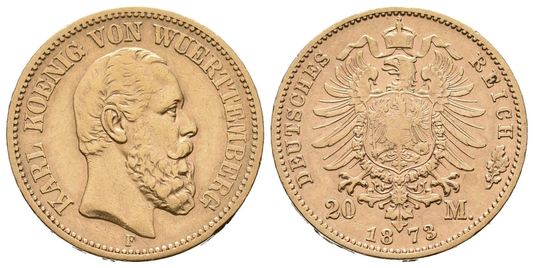 Württemberg, 20 Marka 1873 F