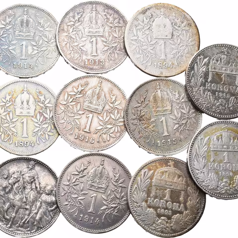 Soubor mincí - 1 Koruna 1894, 1899, 1912, 1913, 1914, 1915 a 1916 BZ +