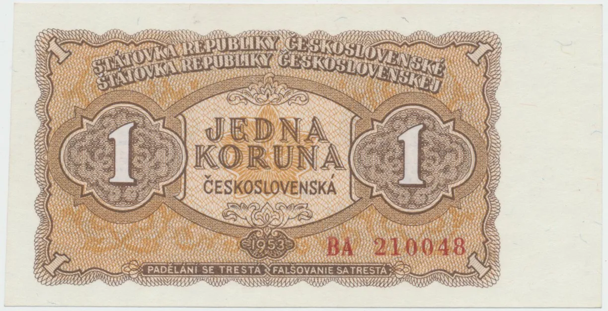 Československo, 1 Koruna 1953, tisk Moskva, série BA, Hej.89a1