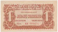 Československo, 1 Koruna 1944, první série AA, perf. 1x SPECIMEN nahoře, Hej.56a1.S1