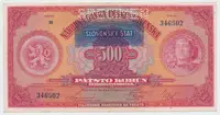 Slovensko, 500 Koruna 1929/1939 + přetisk, perf. 1x SPECIMEN, Hej.46a.S1