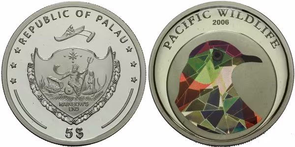 Palau, 5 Dollars 2006 - Pacific Wildlife - Holub