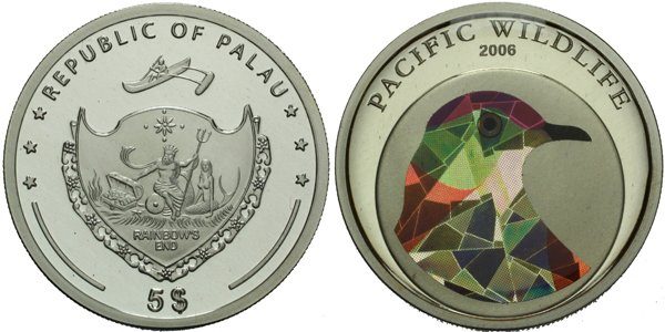 Palau, 5 Dollars 2006 - Pacific Wildlife - Holub