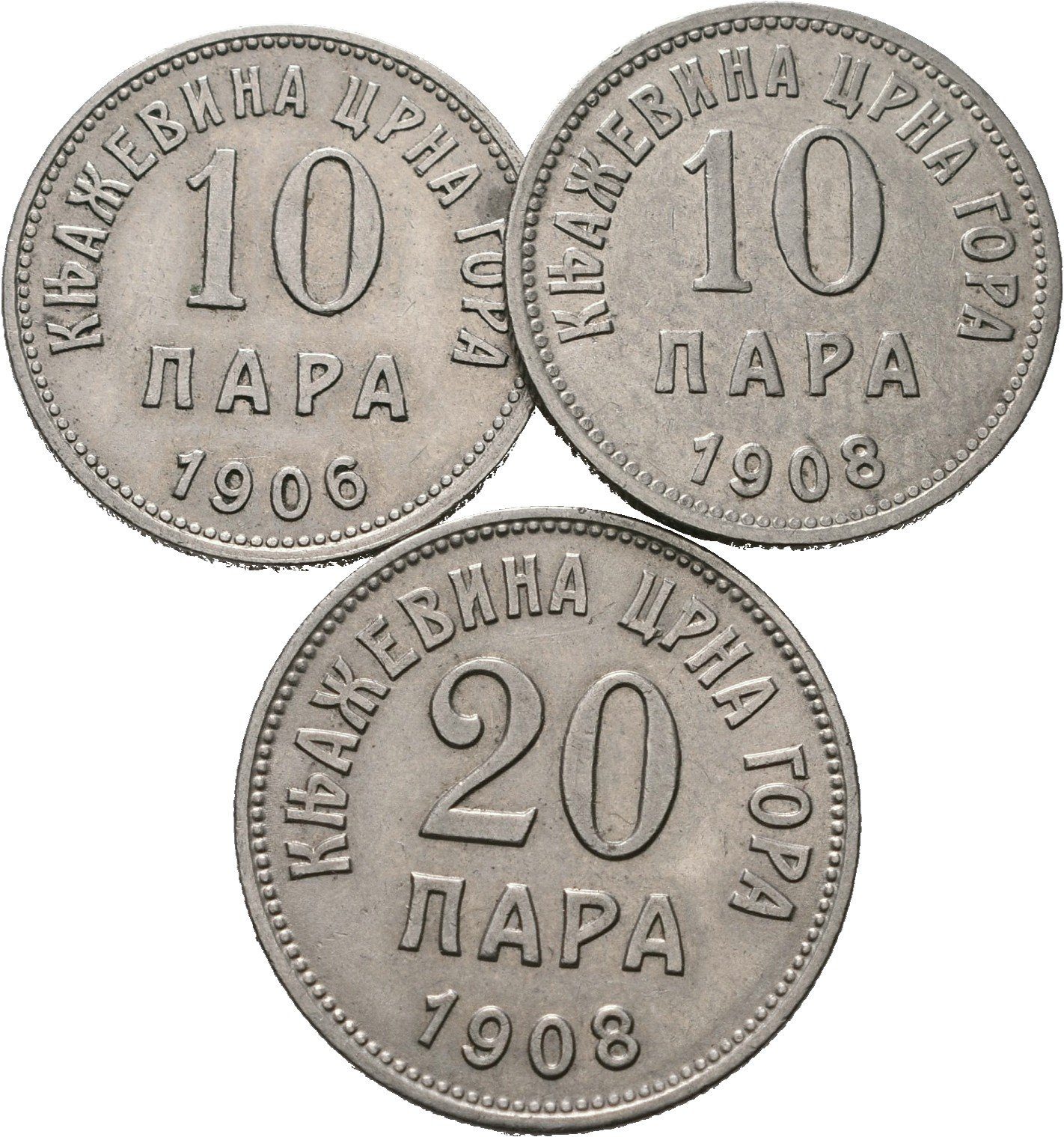 Černá Hora, 20, 10 Para 1908, 10 Para 1906