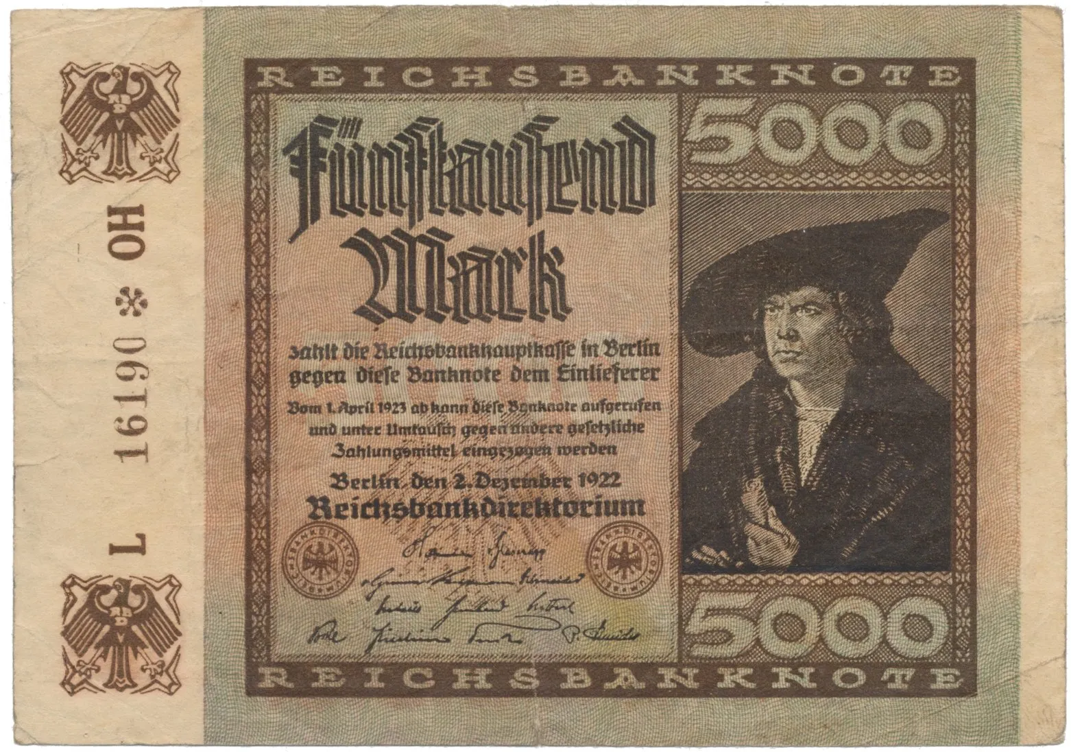 Německo, 5000 Mark 1922, Ro.80b