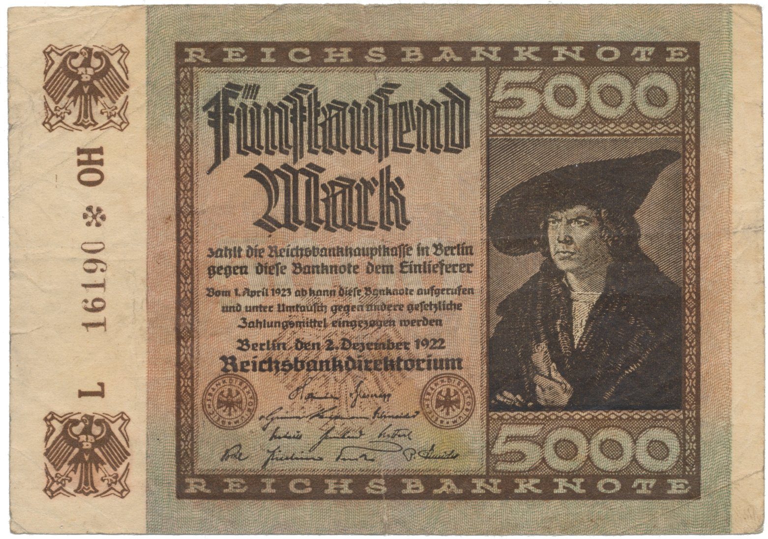 Německo, 5000 Mark 1922, Ro.80b