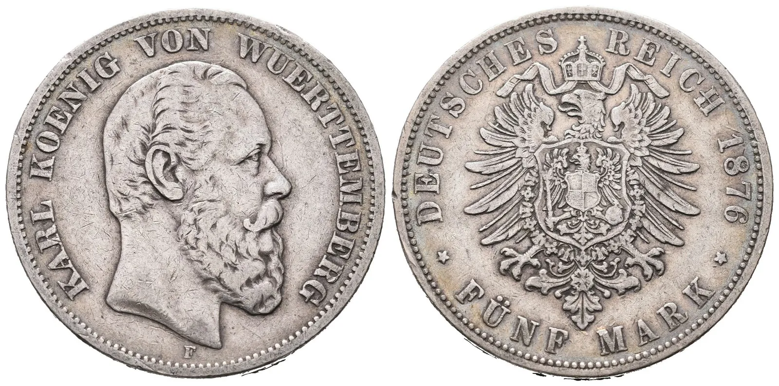 Württemberg, 5 Marka 1876 F