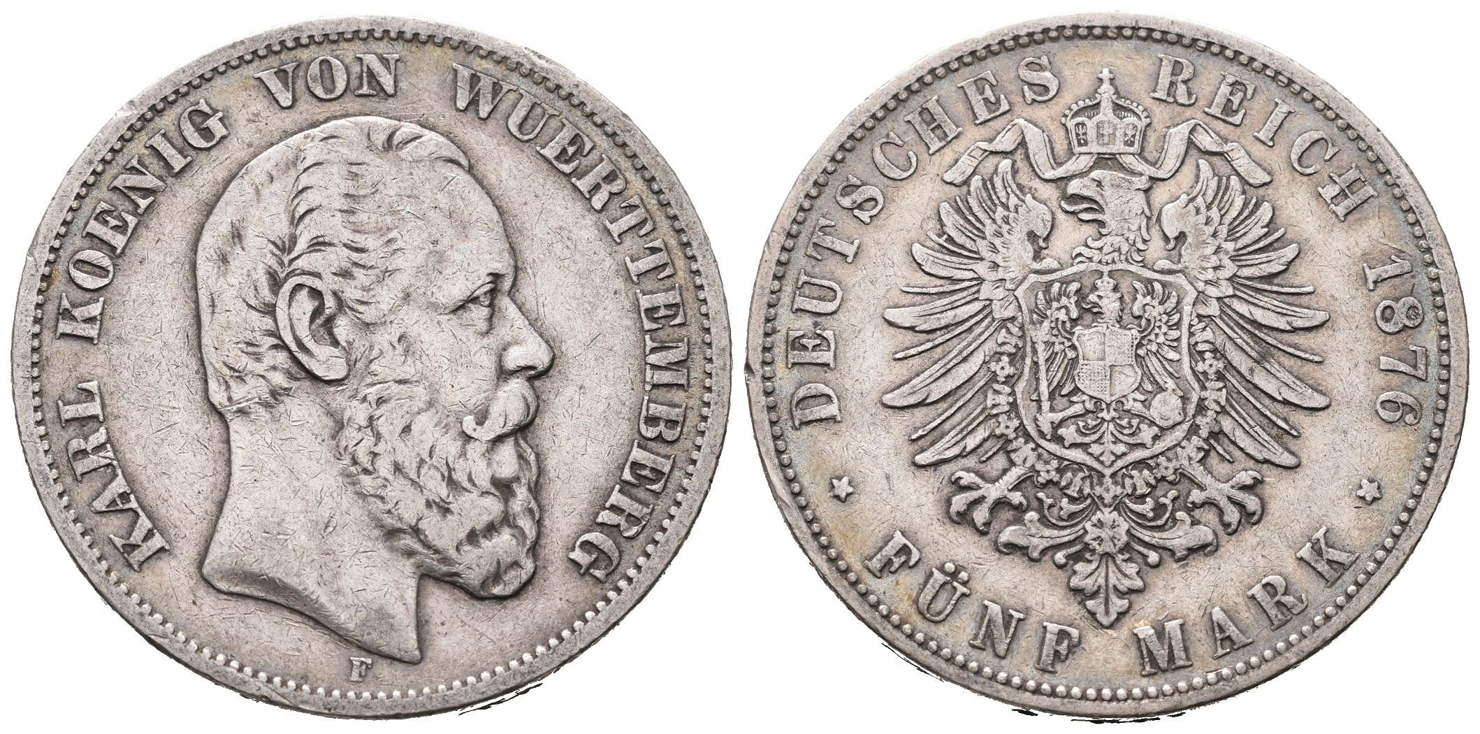 Württemberg, 5 Marka 1876 F