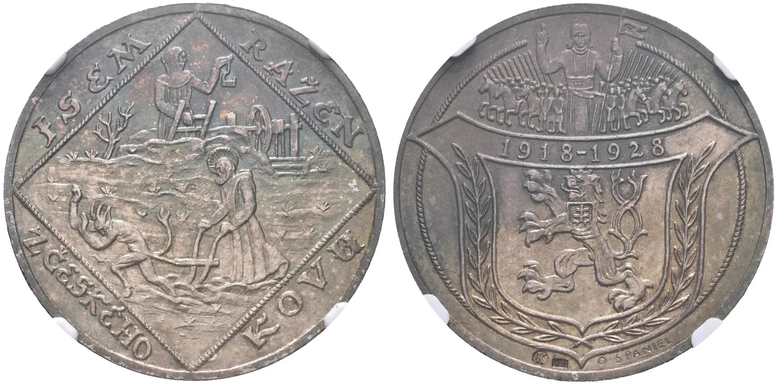 AR Medaile 1928 - 10. výročí republiky. Sv. Prokop orá s čertem, nad nimi havíř, opis / — 1