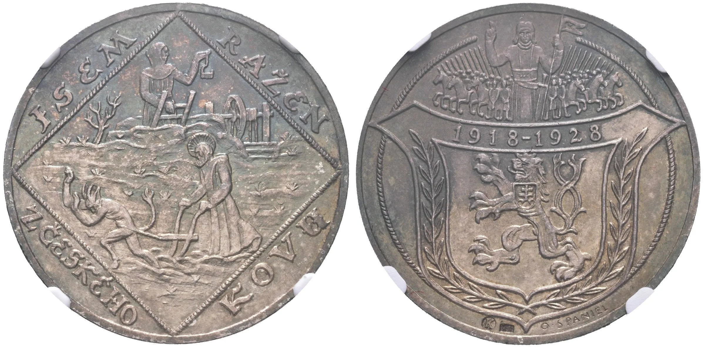AR Medaile 1928 - 10. výročí republiky. Sv. Prokop orá s čertem, nad nimi havíř, opis / — 1