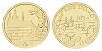 Zlatá mince Kde domov můj - dobová pohlednice