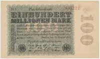 Německo, 100 Millionen Mark 1923, Kreuzblütten, Ro.106h